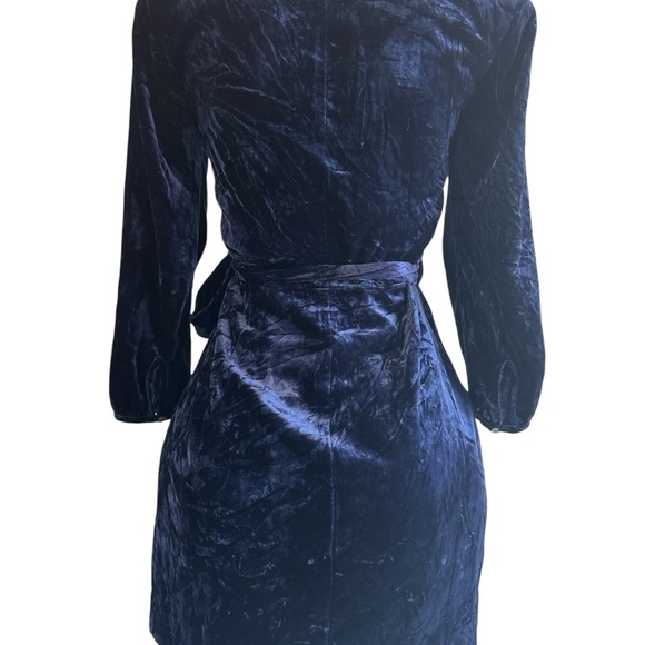 J. Crew Crushed Velvet Wrap Dress W/ Tie, Dark Blue Sz 4, Velour, Dressy - Picture 6 of 8